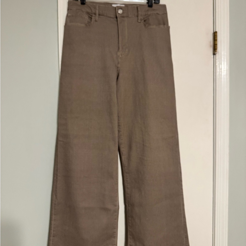 FRAME Le Slim Palazzo Pants Houndstooth Cream and Brown Size 32 - Picture 2 of 12